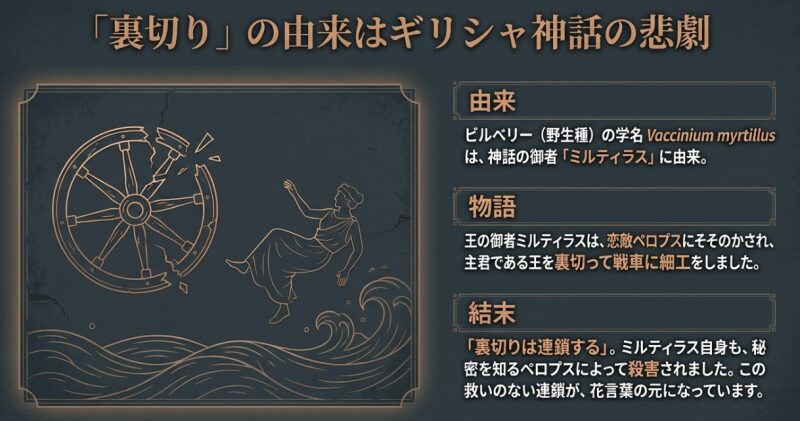 ギリシャ神話における戦車の車輪が壊れる悲劇的なシーンと、裏切りの連鎖を描いた相関図