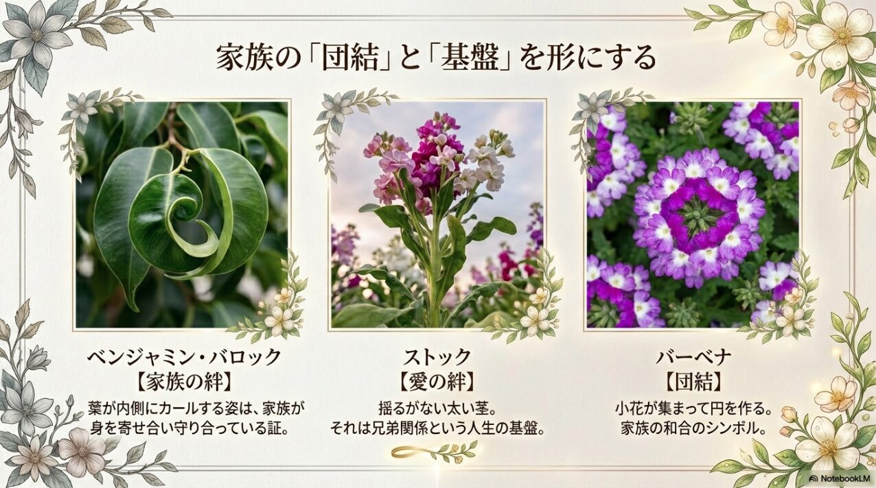 家族の絆を表すベンジャミン・愛の絆のストック・団結のバーベナ