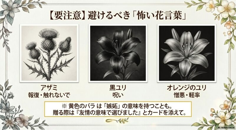 贈り物には不向きな怖い花言葉・アザミ・黒ユリ・オレンジのユリ