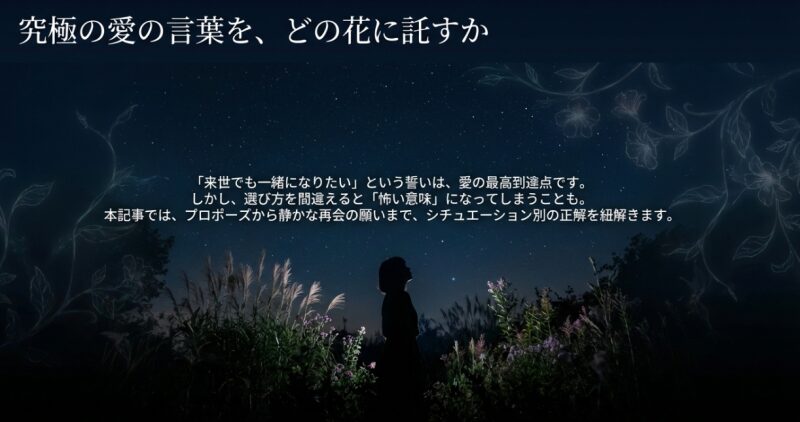 来世でも一緒になりたいという誓いを花に託す際の、シチュエーション別の選び方についての解説スライド