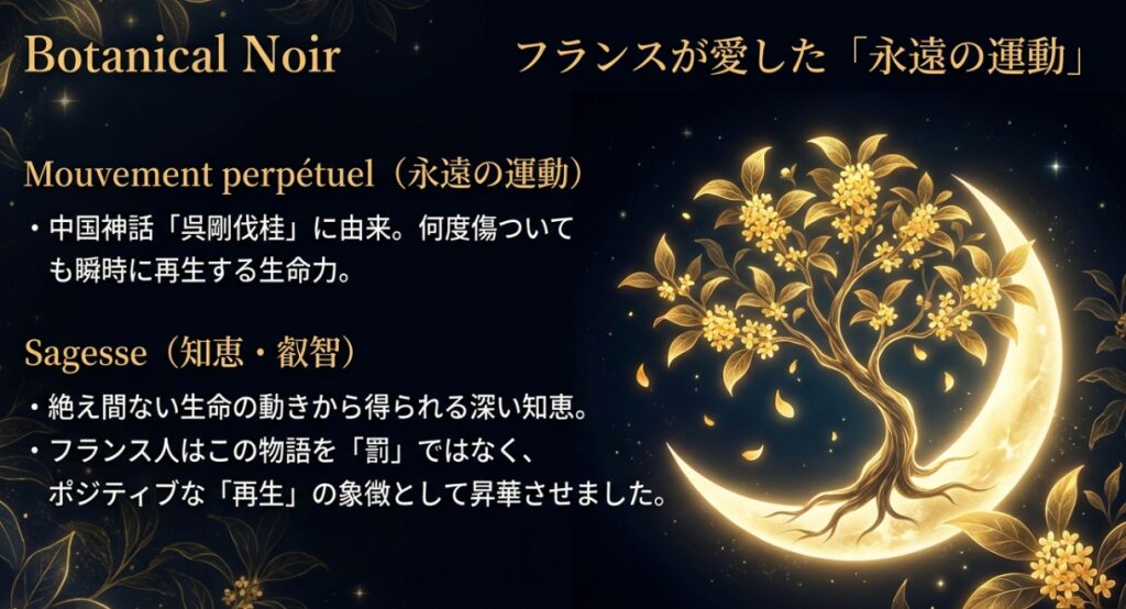 中国神話に由来する金木犀の再生と知恵の象徴