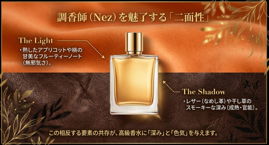 調香師を魅了する、フルーティーな無邪気さとレザーのスモーキーな深みを持つ金木犀の香り