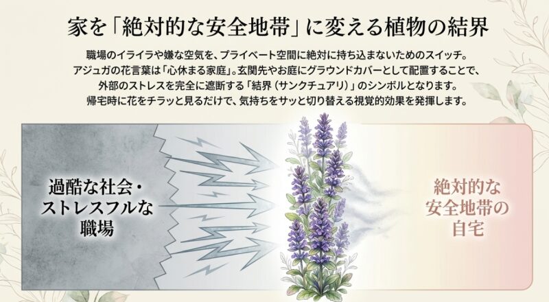 外部の過酷なストレスを遮断し、自宅を絶対的な安全地帯に変えるアジュガの視覚的効果
