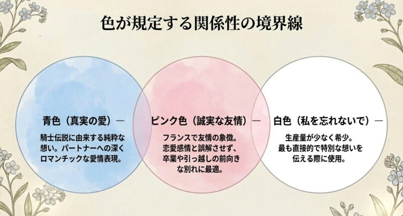 ワスレナグサの青色、ピンク色、白色が持つ花言葉と贈答シーンの違い