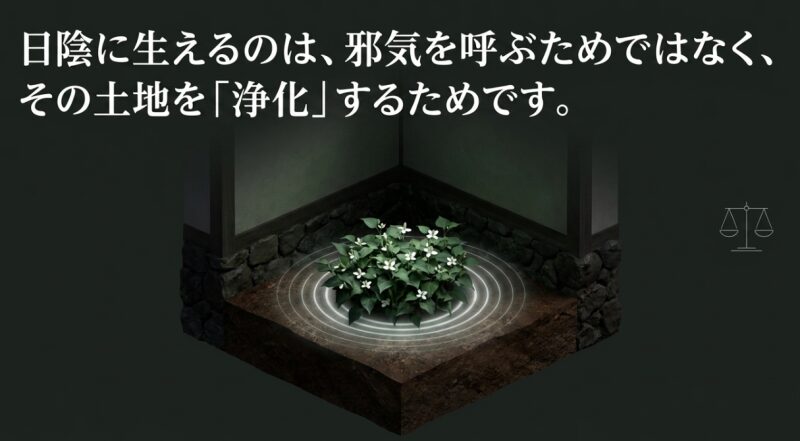 日陰に生えるのは、邪気を呼ぶためではなく、その土地を「浄化」するためだというテキスト