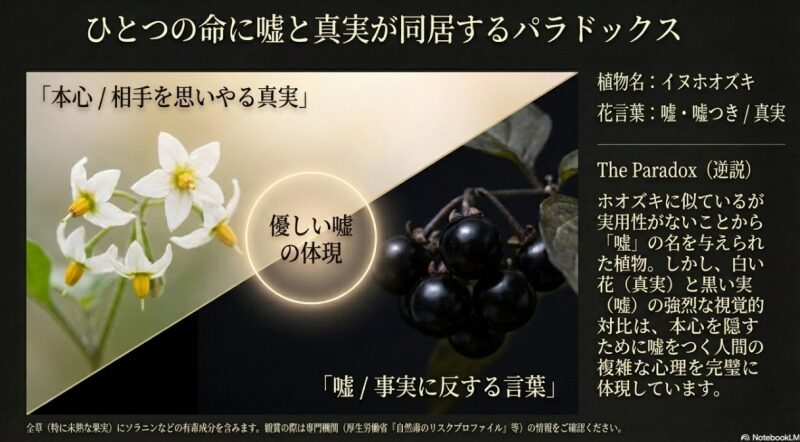 ひとつの命に「相手を思いやる真実」と「事実に反する言葉」が同居するパラドックスを示すイヌホオズキ
