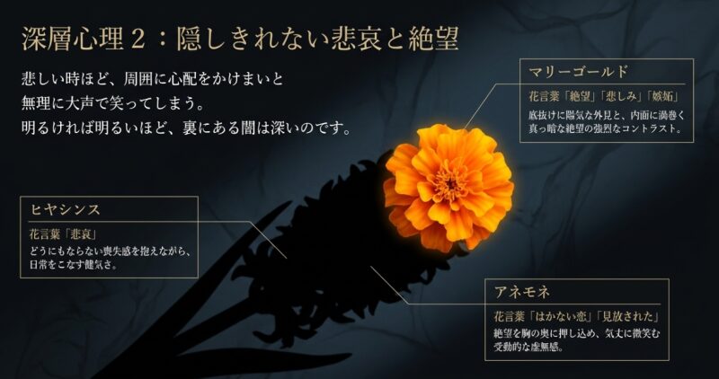 深層心理2：隠しきれない悲哀と絶望。マリーゴールド、ヒヤシンス、アネモネの花言葉と、それぞれが持つ切ない心理的背景の解説