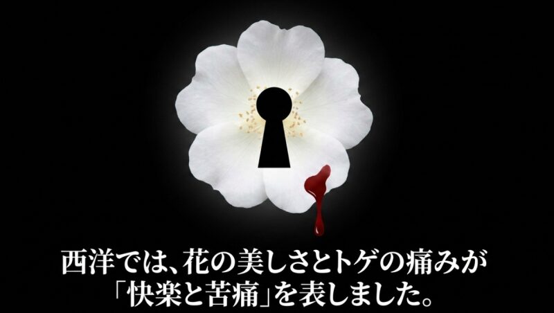 西洋文化において、野薔薇の美しさとトゲの痛みが「快楽と苦痛」という複雑なメッセージを表していた歴史。