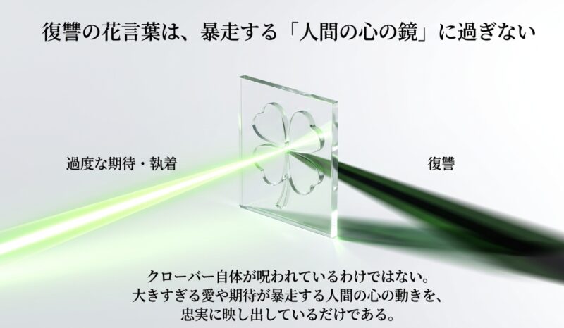 四つ葉を探すために日常の三つ葉を踏みつけてしまう行動から学ぶ教訓を図解したスライド