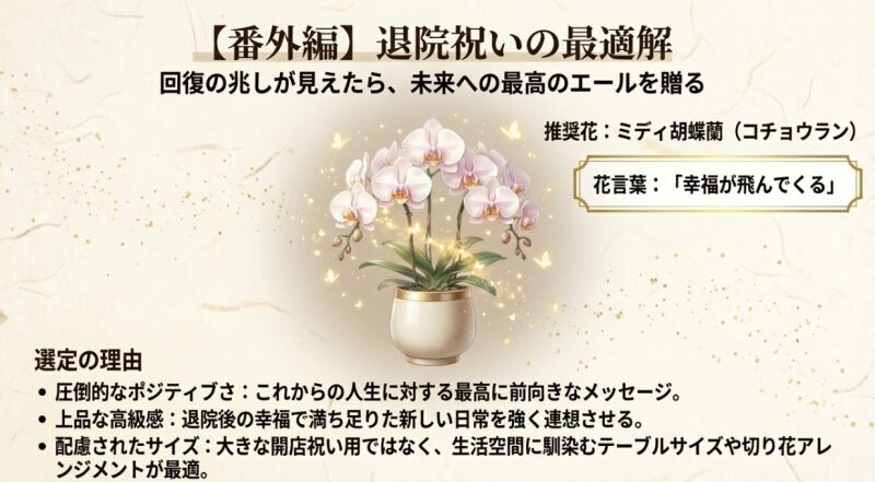退院祝いの最適解。幸福が飛んでくる花言葉を持つミディ胡蝶蘭