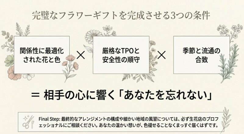 関係性に最適化された花、厳格なTPOと安全性の順守、季節と流通の合致というフラワーギフトの3条件