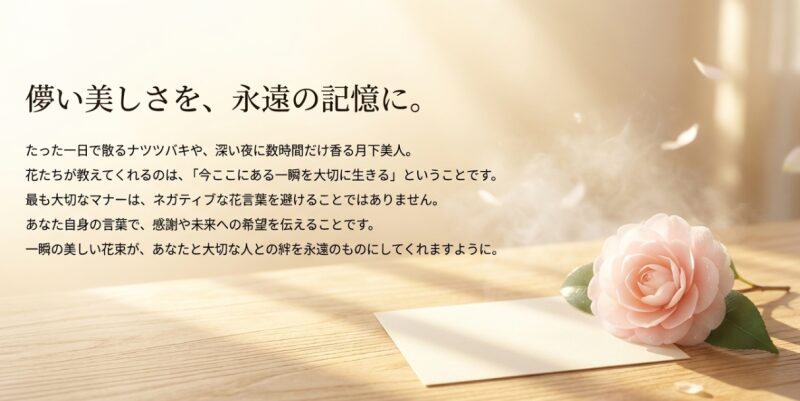 い美しさを永遠の記憶に。感謝や未来への希望を伝える花の贈り物のメッセージ