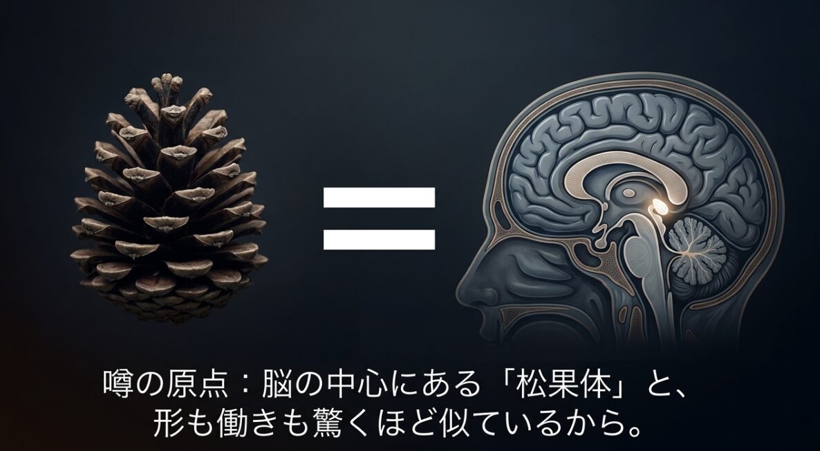 人間の脳の中心にある松果体と松ぼっくりの形と働きの類似性