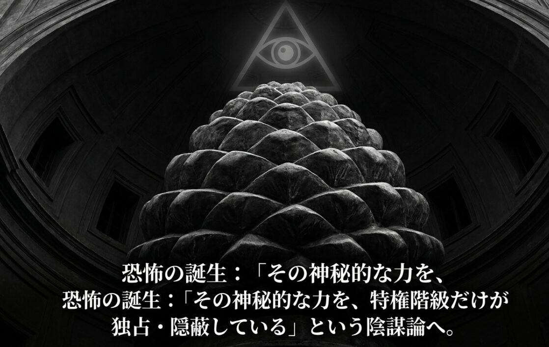 松ぼっくりの神秘的な力を特権階級が独占しているという陰謀論